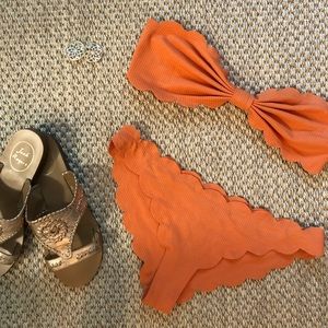 Marysia size Medium Two Piece Scalloped Strapless Antibes Bikini